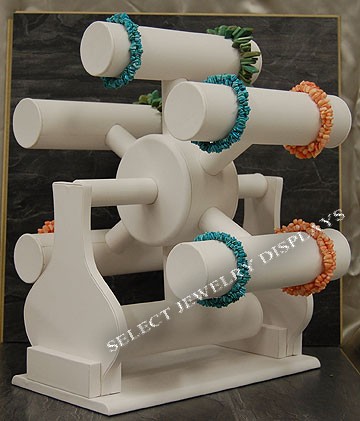 Custom Jewelry Display on White Leather Bracelet Revolving T Bar Jewelry Display