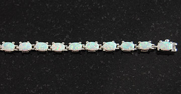 Sterling Silver Created Opal Oval Tennis Link Bracelet  