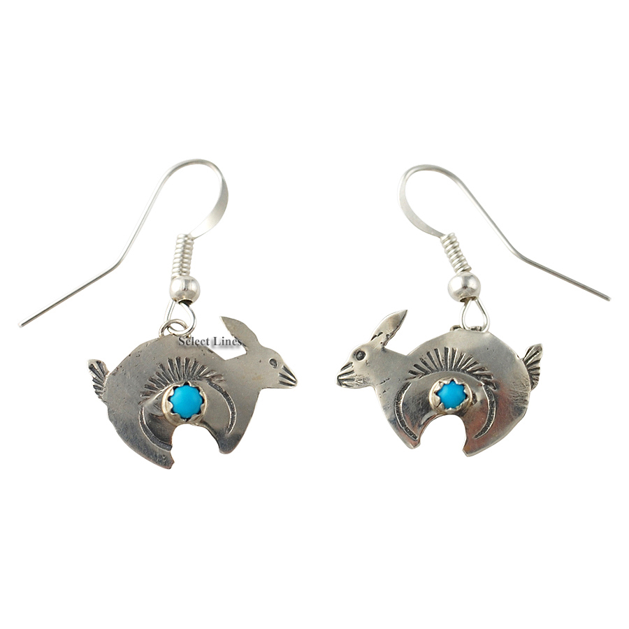 Turquoise Rabbit Dangle Earrings Navajo Sterling Silver Native 
