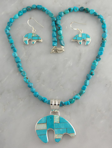   color bear necklace earrings turquoise opal southwest item nk mc188