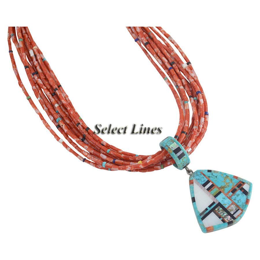 Christopher Neito Sterling Silver Turquoise & Coral Necklace Santo