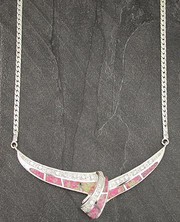  sterling silver created pink opal inlay cz necklace item nk op003 7