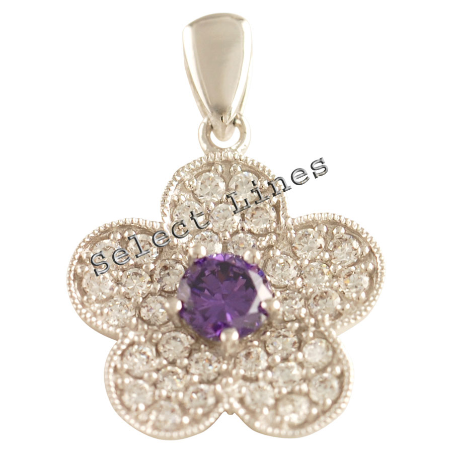  sterling silver cz flower shaped necklace pendant 925 jewelry cubic