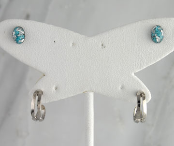 Silver Flake Turquoise Double Stud Hoop Earrings Jewelry