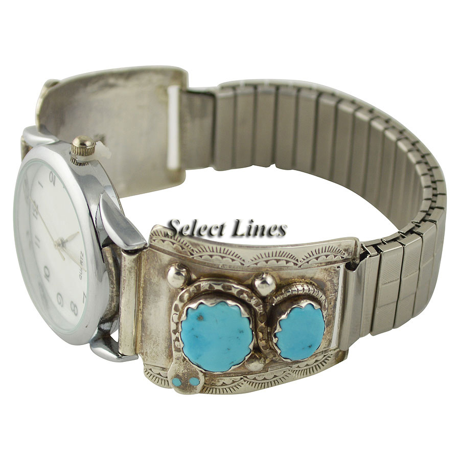 Zuni Effie C. Sterling Silver Turquoise Mens Watch   